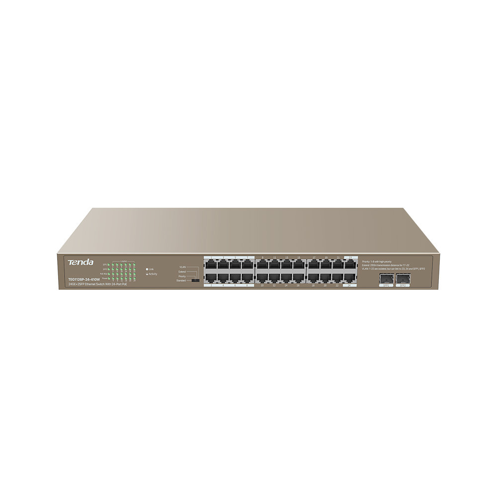 Tenda 24GE+2SFP Ethernet Switch With 24-Port PoE - TEG1126P-24-410W
