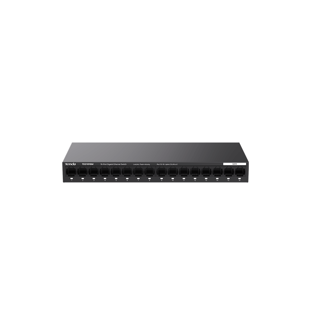 Tenda 16-Port Gigabit Ethernet Switch - 16 Ports - Gigabit Ethernet - 10/100/1000Base-T - 2 Layer Supported - Twisted Pair - Desktop, Wall Mountable, Rack-Mountable (Version 2.1) - TEG1016M v2.1