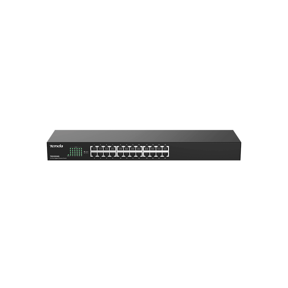 Tenda 24-Port Gigabit Ethernet Switch - 10/100/1000Base-T - 2 Layer Supported - Twisted Pair - 1U High - Rack-mountable (Version 10.0) - TEG1024G v10.0