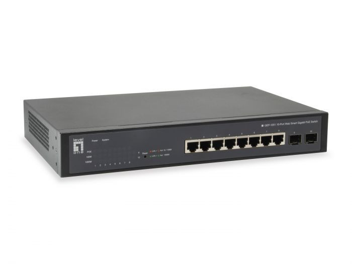 LevelOne GEP-1051 10-Port Web Smart Gigabit PoE Switch, 8 PoE Outputs, 2 x Gigabit SFP, 70W PoE Power Budget -52089903