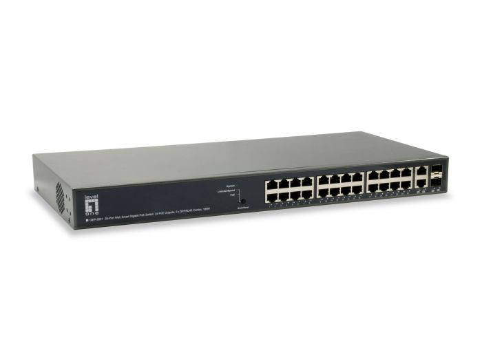 LevelOne GEP-2651 TURING 26-Port Web Smart Gigabit PoE Switch, 24 PoE Outputs, 2 x SFP/RJ45 Combo, 802.3at/af PoE, 185W PoE Power Budget -59924703