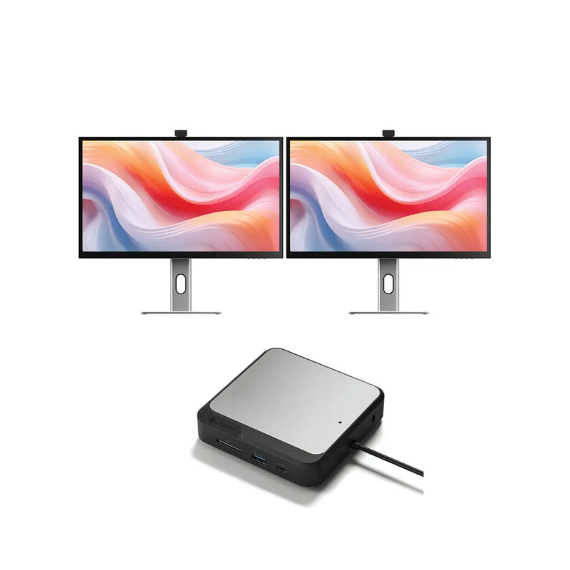 Alogic Clarity Pro 27" UHD 4K Monitor with 65W PD and Webcam (Pack of 2) + Dual 4K Universal Docking Station – HDMI Edition - B27CP2CH2
