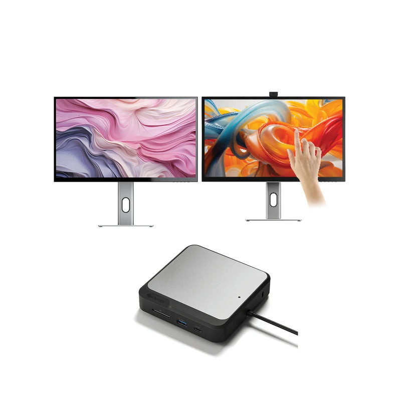 Alogic CLARITY 27” UHD 4K Monitor + Clarity Pro Touch 27" UHD 4K Monitor with 65W PD, Webcam and Touchscreen + Dual 4K Universal Docking Station – HDMI Edition - B27CCPTCH2