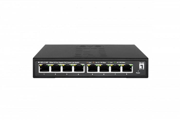 LevelOne GES-2108P Hilbert 8-Port Gigabit PoE Smart Lite Switch, 802.3at/af PoE, 8 PoE Outputs, 112.8W PoE Power Budget -52090803101