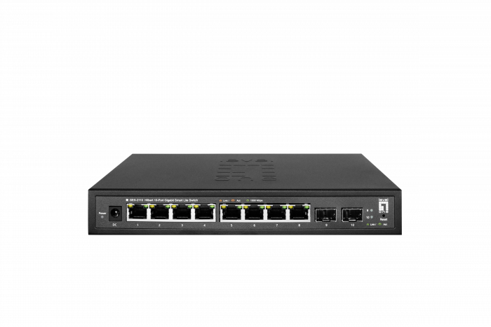 LevelOne GES-2110 Hilbert 10-Port Gigabit Smart Lite Switch, 8 x Gigabit RJ45, 2 x Gigabit SFP -52091303101