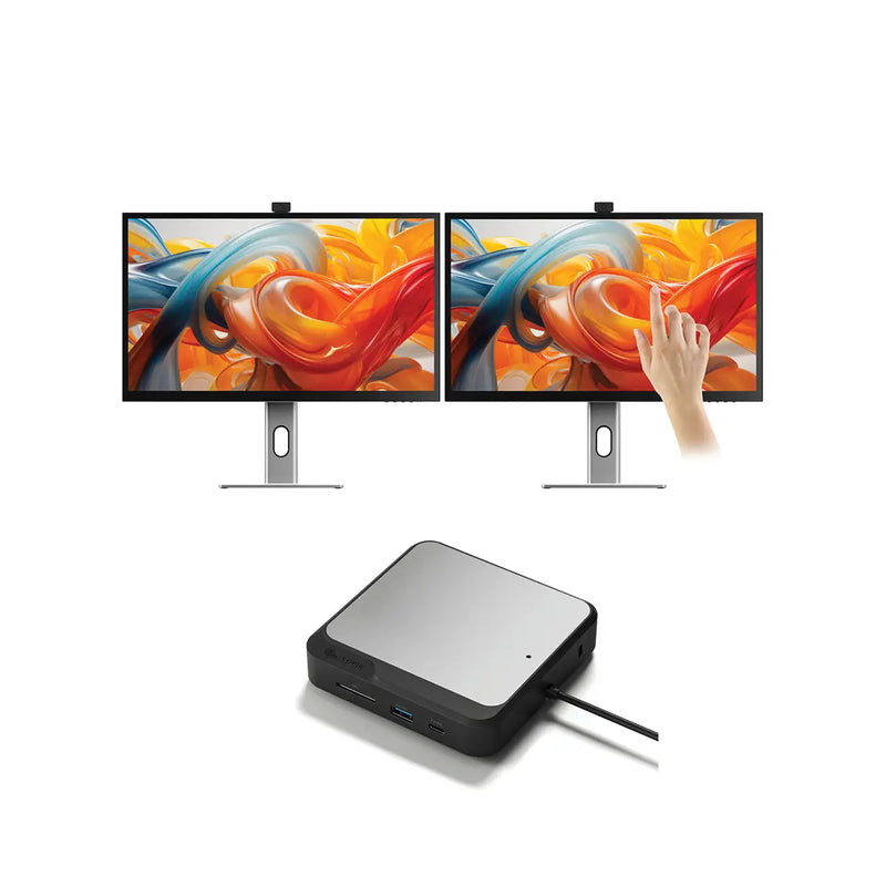 Alogic Clarity Pro Touch 27" UHD 4K Monitor with 65W PD, Webcam and Touchscreen (Pack of 2) + Dual 4K Universal Docking Station – DisplayPort Edition - B27CPT2CD2