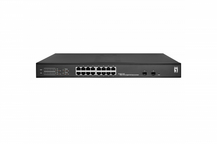 LevelOne GES-2118P Hilbert 18-Port Gigabit PoE Smart Lite Switch, 16 PoE Outputs, 2 x Gigabit SFP, 802.3at/af PoE, 230W PoE Power Budget -52091003101