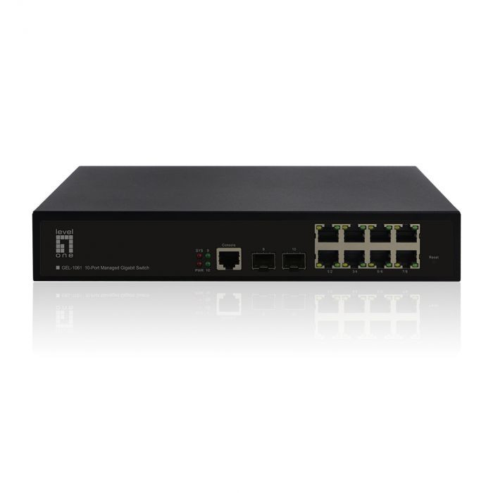 LevelOne GEL-1061 10-Port L2 Managed Gigabit Switch, 8 x Gigabit RJ45, 2 x Gigabit SFP -55120103201
