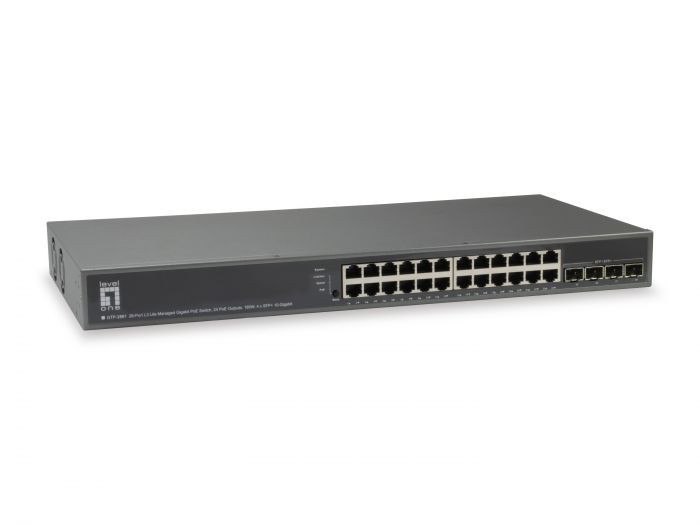 LevelOne GTP-2881 TURING 28-Port L3 Lite Managed Gigabit PoE Switch, 24 PoE Outputs, 4 x 10GbE SFP+, 185W PoE Power Budget -57080803 LevelOne GTP-2881 TURING 28-Port L3 Lite Managed Gigabit PoE Switch, 24 PoE Outputs, 4 x 10GbE SFP+, 185W PoE Power Budget -57080803