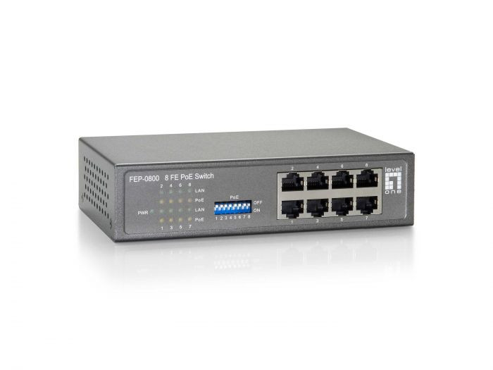 LevelOne FEP-0800W65 8-Port Fast Ethernet PoE Switch, 8 PoE Outputs, 65W -52083703