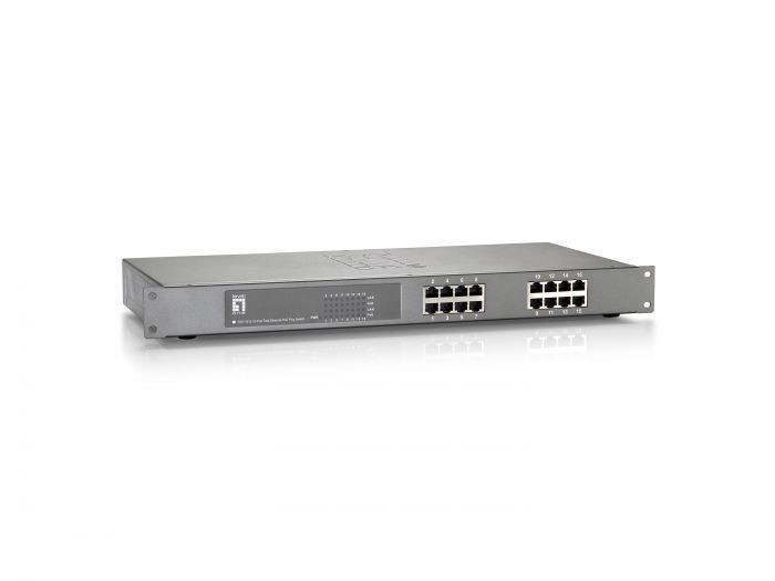 LevelOne FEP-1612W380, 16-Port Fast Ethernet PoE Switch, 802.3at/af PoE, 380W, 19-Inch Metal Housing -52085403