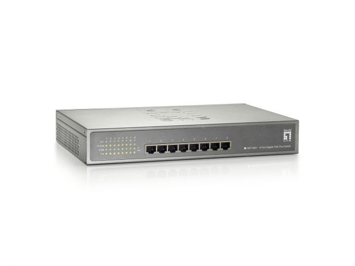 LevelOne GEP-0821 8-Port Gigabit PoE Switch, 802.3at/af PoE, 123.2W, 19-Inch Rackmount Kit Included -520825