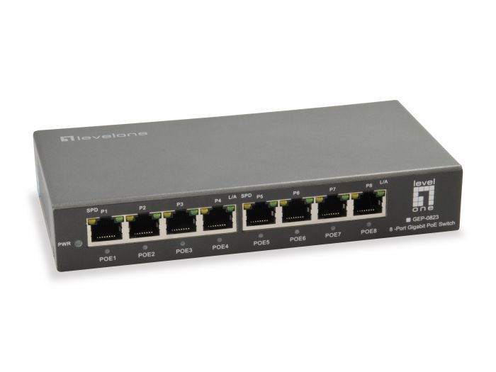 LevelOne GEP-0823, 8-Port Gigabit PoE Switch, 802.3at/af PoE, 120W, 10/100/1000Mbps Wire Speed Transmission And Reception -57081903