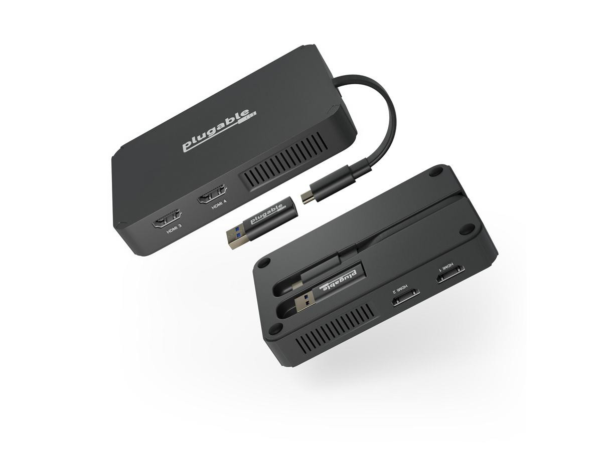 Plugable 4x HDMI Multi Monitor Adapter, USB 3.0 or USB C to HDMI Adapter, Compatible with Windows and Mac, Quad Adapter Supports 1920x1080@60Hz - USBC-768H4