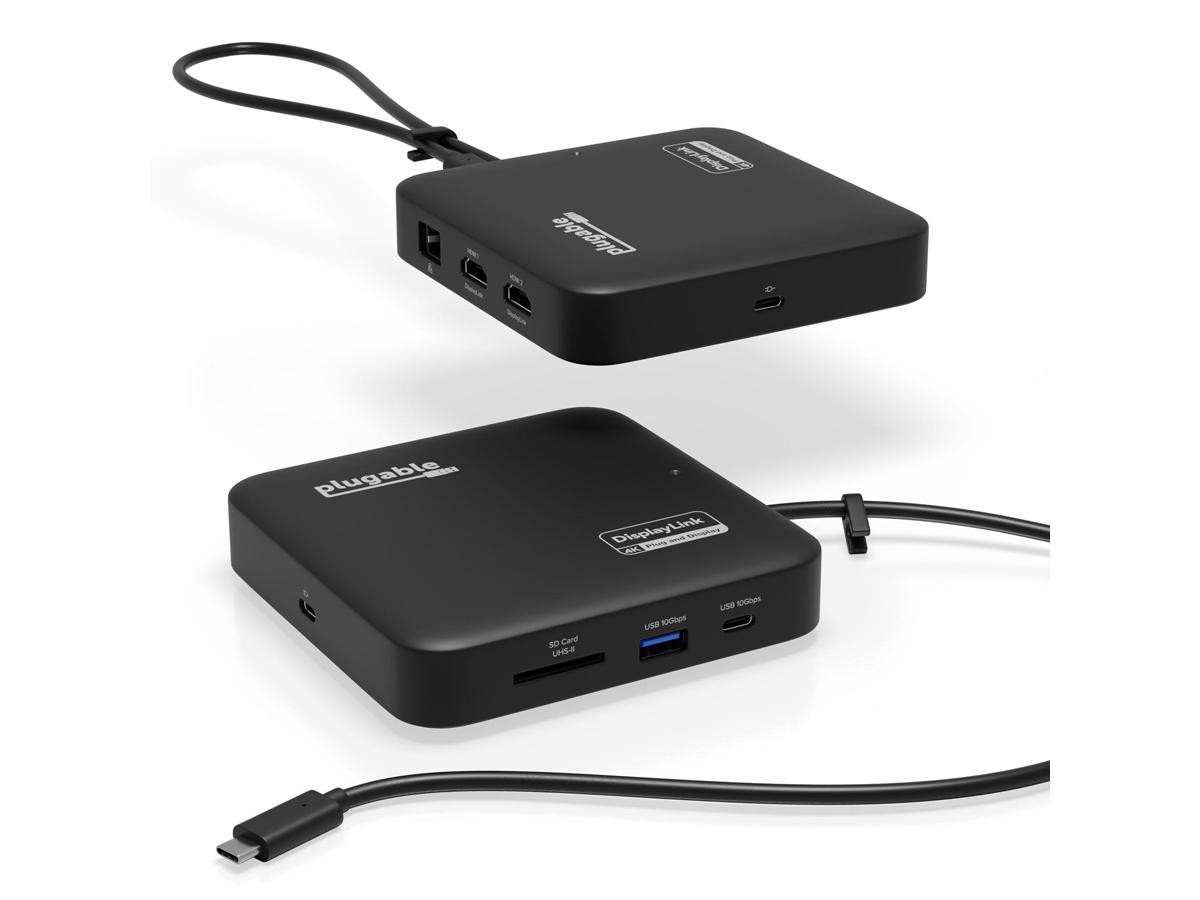 Plugable 7-in-1 USB C Docking Station Dual Monitor - Dual HDMI Dock is Compatible with Mac and Windows, USB4, Thunderbolt or USB-C, 100W PD, 2x HDMI, 1x USB-C, 1Gbps Ethernet, 1x USB 3.0, 1x SD Card - USBC-6950PDZ
