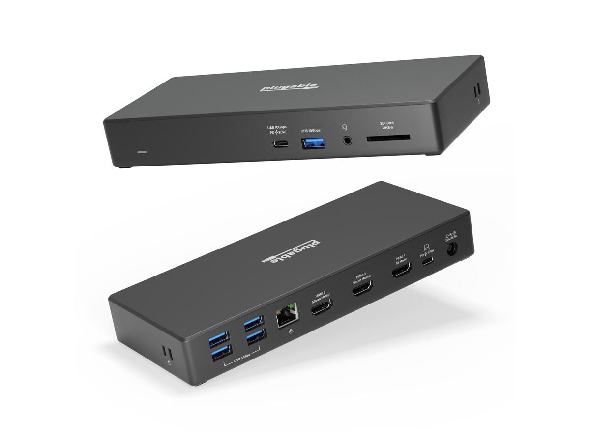 Plugable 13-in-1 USB-C Triple Monitor Laptop Docking Station with 100W Charging, 20W USB-C Charging - 3x HDMI, Compatible with Windows, Mac with USB-C/Thunderbolt (Ethernet, 5x USB, 1x USB-C, SD Card) - UD-768PDZ