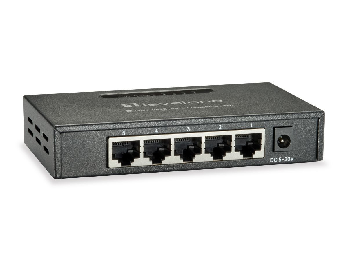 Levelone GEU-0523 5-Port Gigabit Switch - 5 Gigabit Ethernet Ports - 10/100/1000Mbps Wire Speed Transmission And Reception - 53016303