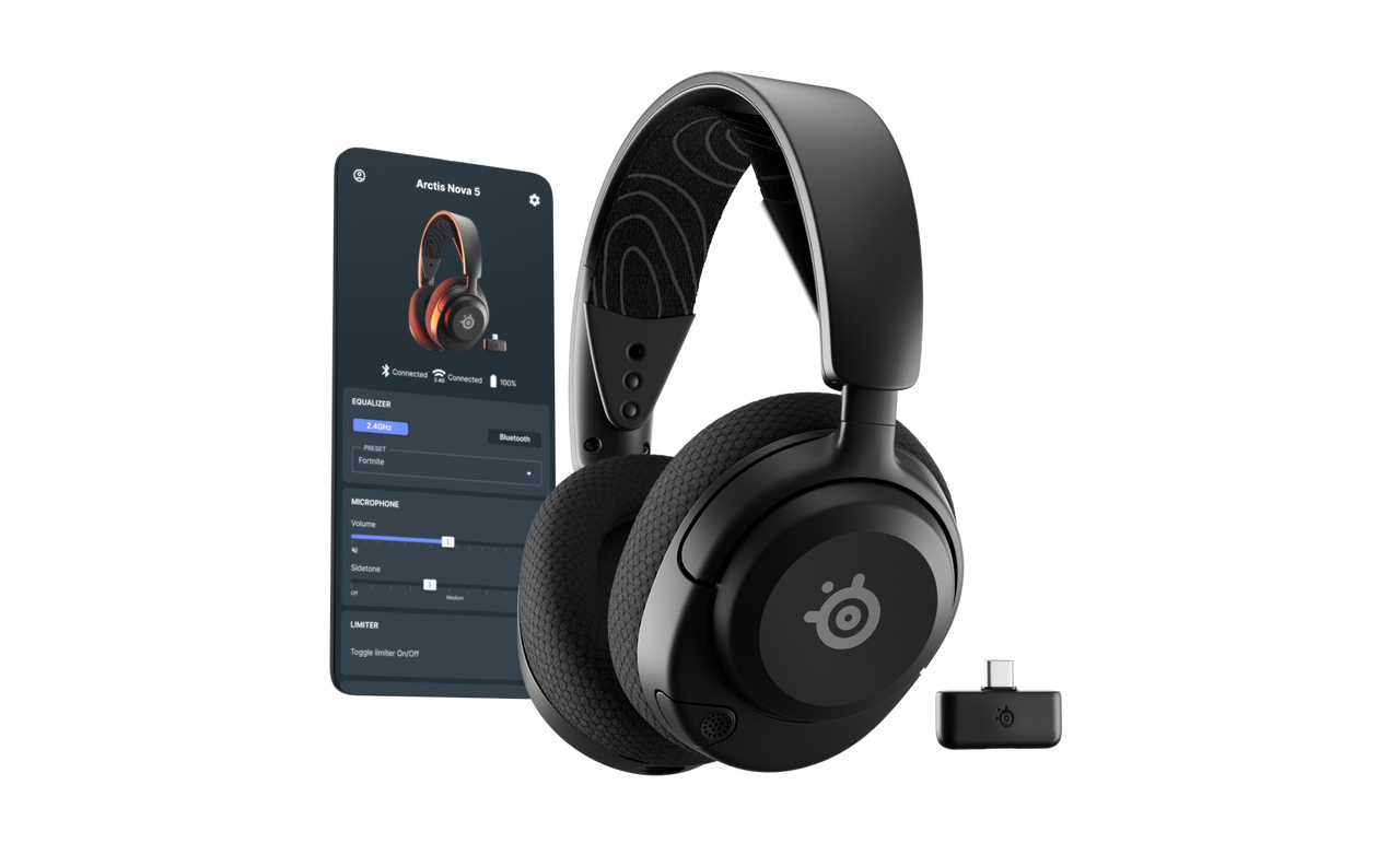 Steelseries Arctis Nova 5X Gaming Headset - Stereo - Wireless - Bluetooth - 39.4 ft - 36 Ohm - 20 Hz - 22 kHz - Over-the-head, On-ear - Binaural - Circumaural - Bi-directional, Noise Cancelling Microphone - Black -61676