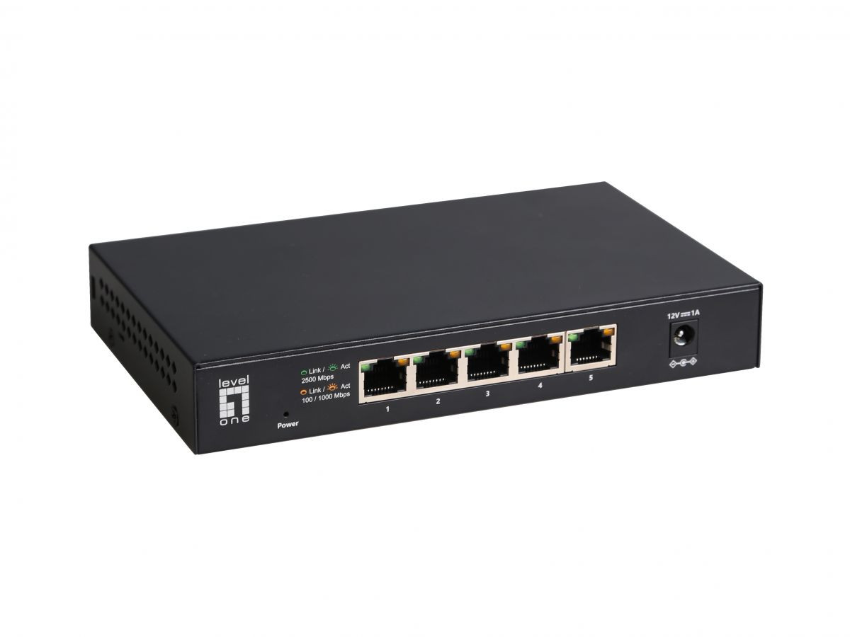 Levelone GEU-0525 5-Port Unmanaged 2.5-Gigabit5 X 100/1000/2500 Base-T RJ45 Copper Ports - Ethernet Switch - 2500Mbps Full-Duplex, 100/1000Mbps Full/Half-Duplex, Auto-Negotiation, Auto-MDI/MDIX - 53016603101