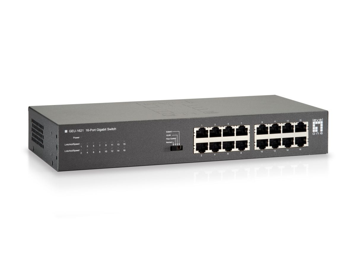 Levelone GEU-1621 16-Port Gigabit Switch - 16 Gigabit Ethernet Ports - 10/100/1000Mbps Wire Speed Transmission And Reception - 524721