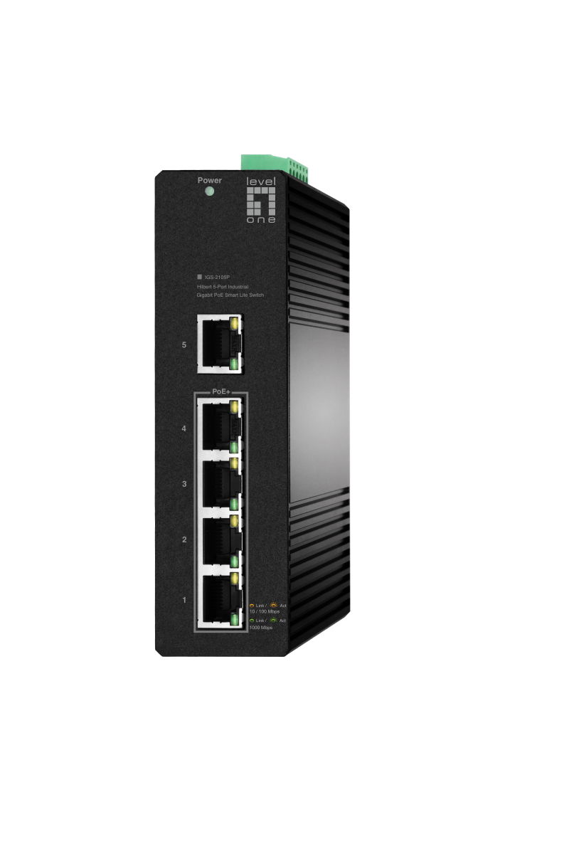 Levelone IGS-2105P Hilbert 5-Port Industrial Gigabit PoE Smart Lite Switch, 4 PoE Outputs, 802.3at/af PoE - 55053807101