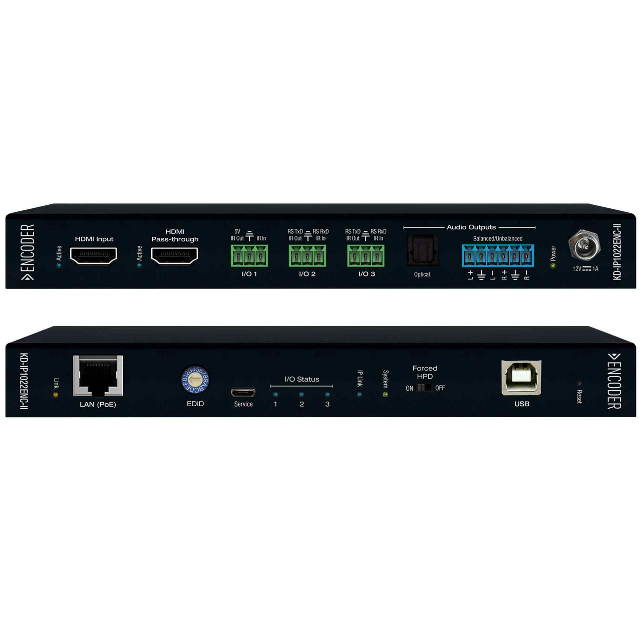 Key Digital 4K AV over IP System Encoder with PoE, HDMI Pass-through, Audio De-Embedding and Pre-Amp, Mosaic Video Walls - KD-IP1022ENC-II