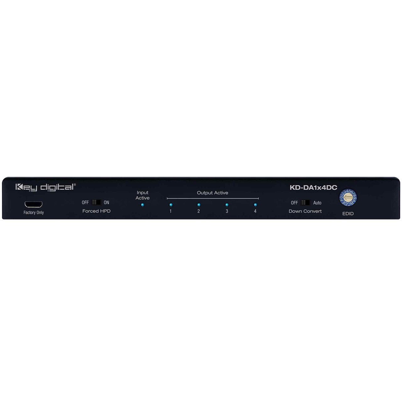 Key Digital 4K 18G 4 Output HDMI Splitter Distribution Amp with Audio De-Embed, 4K to 1080p Down-Convert - KD-DA1x4DC