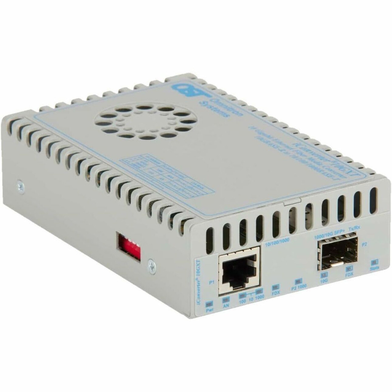 Omnitron iConverter 10GXT 10/100/1000BASE-T to 1000/10G Fiber Media Converter - 1 x Network (RJ-45) - Gigabit Ethernet, 10 Gigabit Ethernet - 10/100/1000Base-T, 10GBase-X - SFP+ - 1 x SFP+ Slots - DC - Rack-mountable - 8580-0-CW