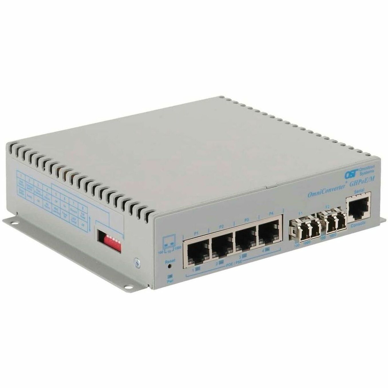 Omnitron OmniConverter GHPoEBT/M Transceiver/Media Converter - Network (RJ-45) - 4 x 60W PoE (RJ-45) Ports - 2 x LC Ports - Multi-mode - 0 mil Fiber - Gigabit Ethernet - 3106B-0-24-9Z