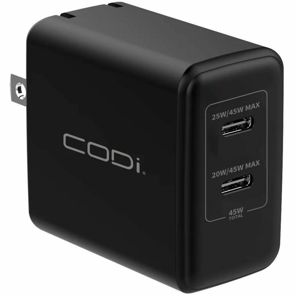 CODi 45W Wall Charger Duel USB-C Charging Ports - Overcurrent, overload, overvoltage protection, and short circuit protection with auto-recovery - WC045-2C