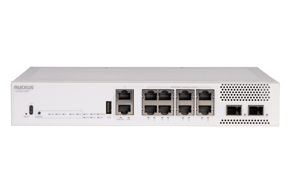 Ruckus Icx 8200 Compact Switch, 4 100/1000/2500 Mbps POE++ Ports, 4 1/2.5/5/10Mbps POE++ Ports, 2 25 Gbe Sfp28 Stacking/Uplink-Ports, 240 W Poe Budget, Three-Year Remote Tac Support - Icx8200-C08Zp