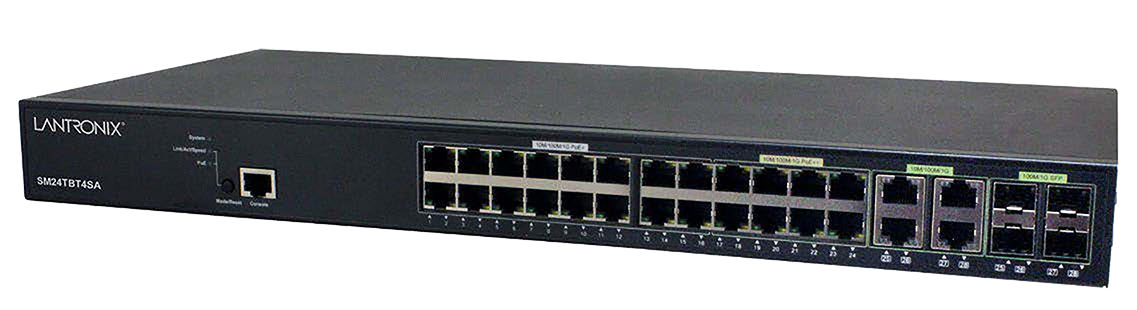 Lantronix SM24TBT4SA Managed Gigabi t Ethernet PoE++ Switch - 24 (10/100/1000BASE-T) ports with 16 PoE+ ports and 8 PoE++ ports & 4 Combo 100/1000 RJ-45/SFP ports