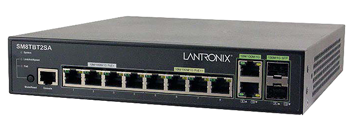 Lantronix SM8TBT2SA Managed Gigabit Ethernet PoE++ Switch - 8 (10/100/1000BASE-T) ports with 4 PoE+ ports and 4 PoE++ ports & 2 Combo 100/1000 RJ-45/SFP ports