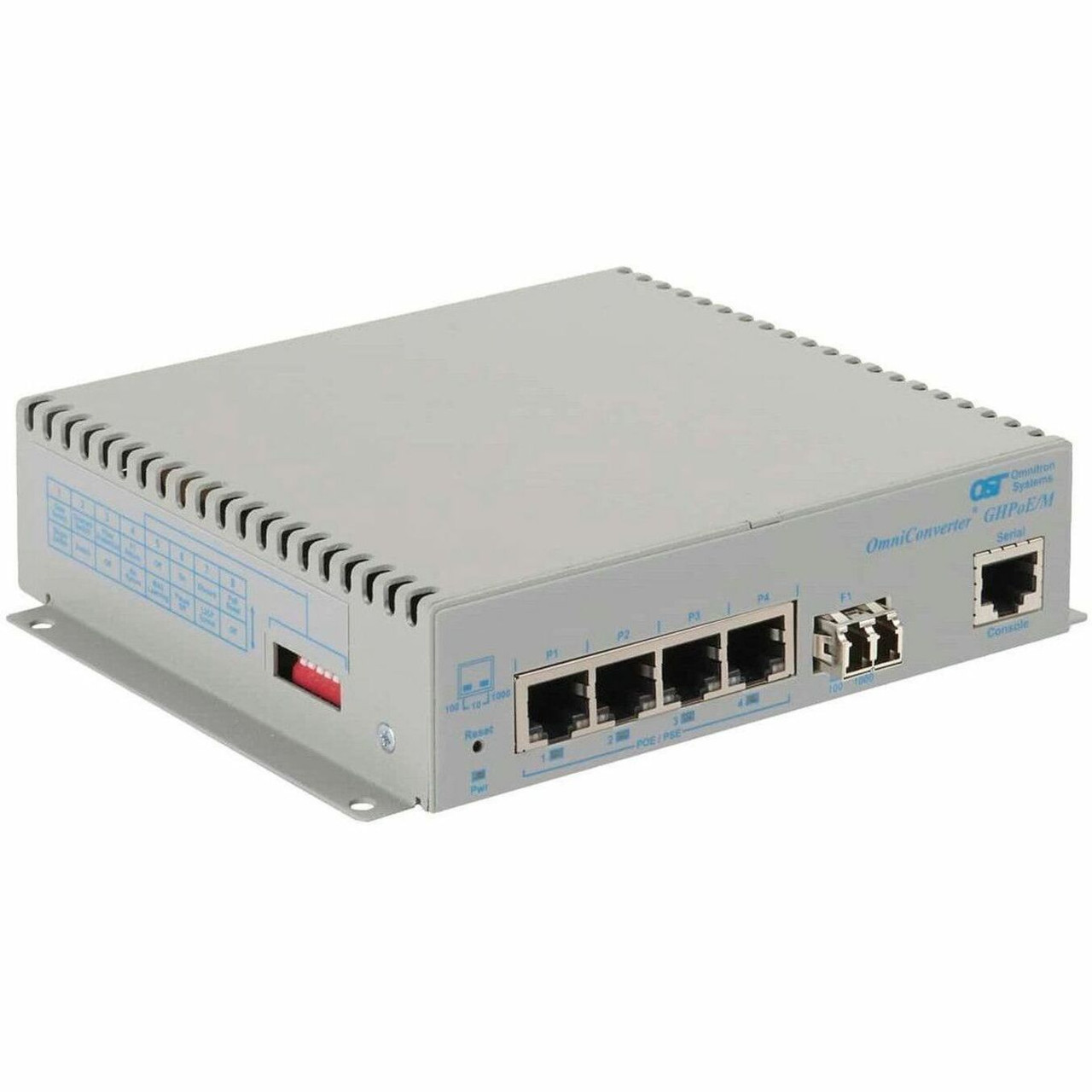 Omnitron OmniConverter GHPoEBT/M Transceiver/Media Converter - Network (RJ-45) - 4 x 60W PoE (RJ-45) Ports - 1 x LC Ports - Multi-mode - 0 mil Fiber - Gigabit Ethernet - 1000Base-T, 1000Base-X - 0.55 km - DC - Standalone - 3106B-0-14-9Z