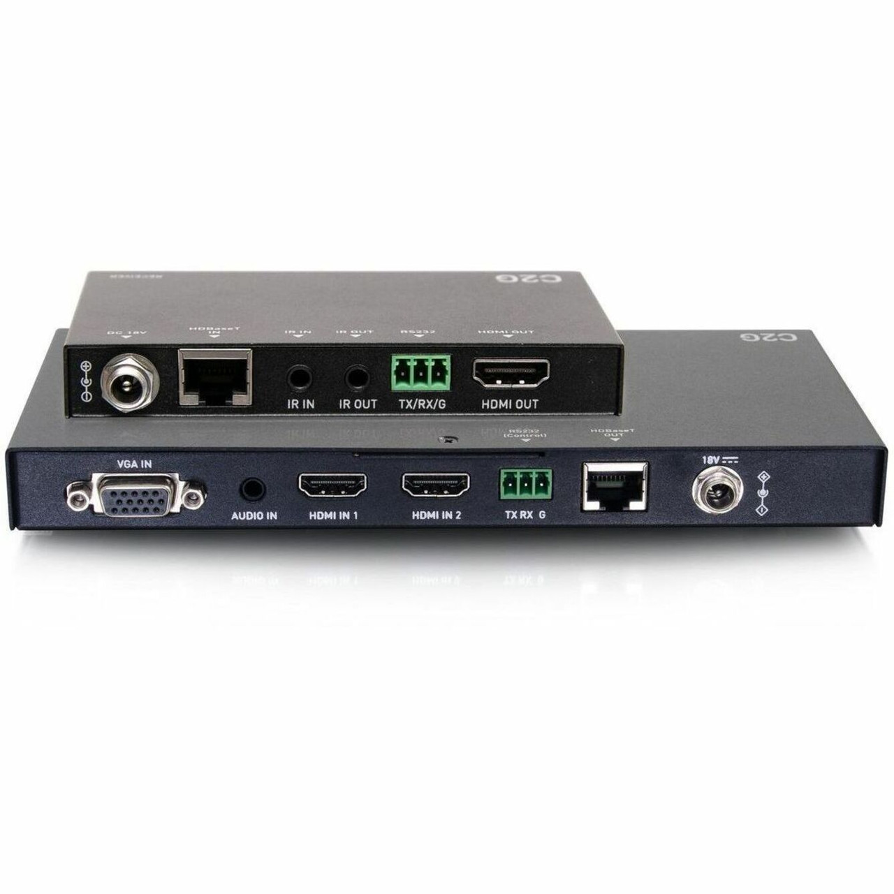 C2G Dual 4K HDMI® HDBaseT + VGA, 3.5mm, and RS232 over Cat Switching Extender Box Transmitter to Ultra-Slim Box Receiver - 4K 60Hz - C2G30027