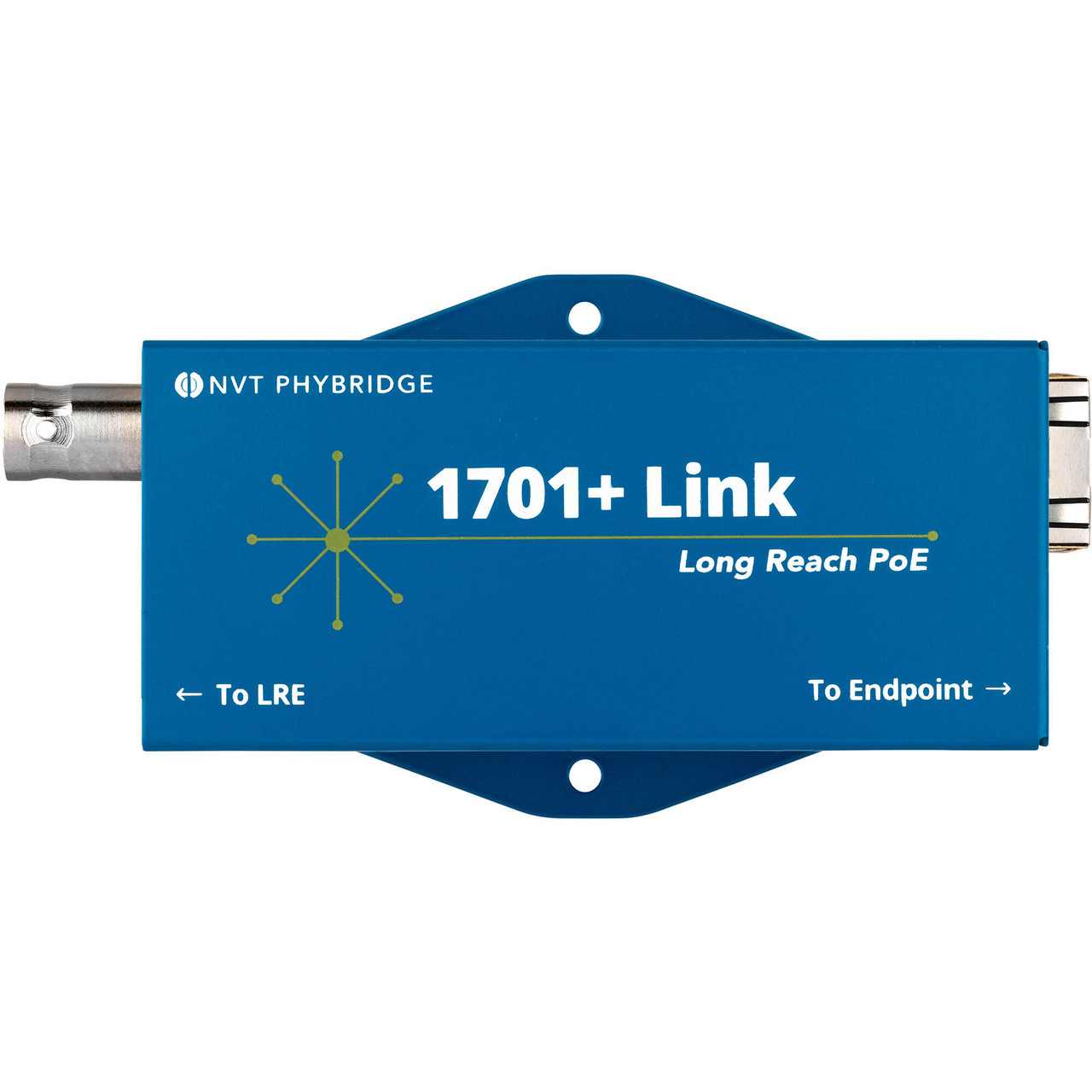 Nvt Phybridge 1701+ Link; Long Reach PoE++ (50 Watts) EoC adapter when paired with NV-EC1701PLS-BSE, local power option. In series capable, up to four 1701+ Link can be paired to a single 1701+ Base. Can be used with UTP - NV-EC1701PLS-LK
