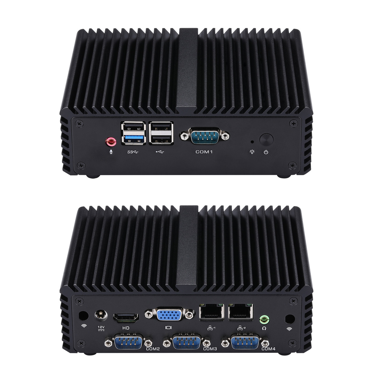 Qotom Mini PC Q190P S08 - Integrated Low-Power Celeron Processor J1900, Dual Gigabit Network Cards, HDMI+VGA Dual Display, 4 Serial Ports, 4 USB
