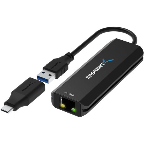 Sabrent USB-A and USB-C to 2.5 Gigabit Ethernet Adapter - USB-A or USB-C Host Connection - RJ45 2.5 Gigabit Ethernet Port - Bus-Powered LED Indicators - Aluminum Construction - NT-25GA