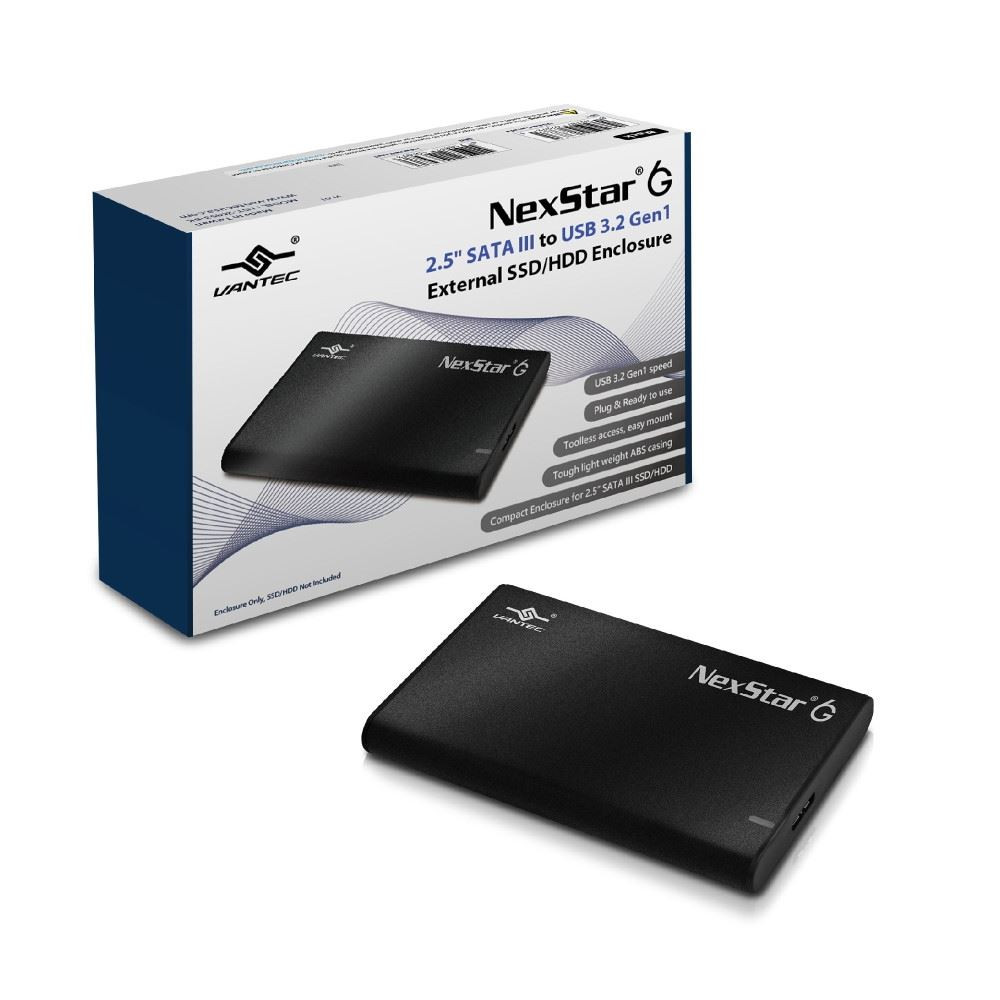 Vantec NexStar 6G - 2.5” SATA III to USB 3.2 Gen1 External SSD/HDD Enclosure, ID:Black Color - NST-268S3-BK