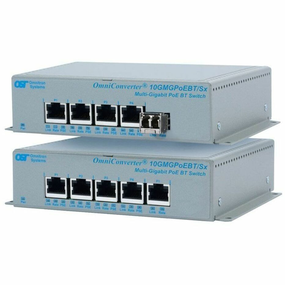 Omnitron 10G Unmanaged Multi-Gigabit / Multi-Rate PoE++ (60W) Switch - x 10/100/1000BASE-T PoE/PSE, 2x 10/100/1000/2.5G/5G/10GBASE-T PoE/PSE, 1x 10/100/1000/2.5G/5G/10GBASE-T, DC Terminal Powered, 5 Year Warranty - 9652-1-14-9