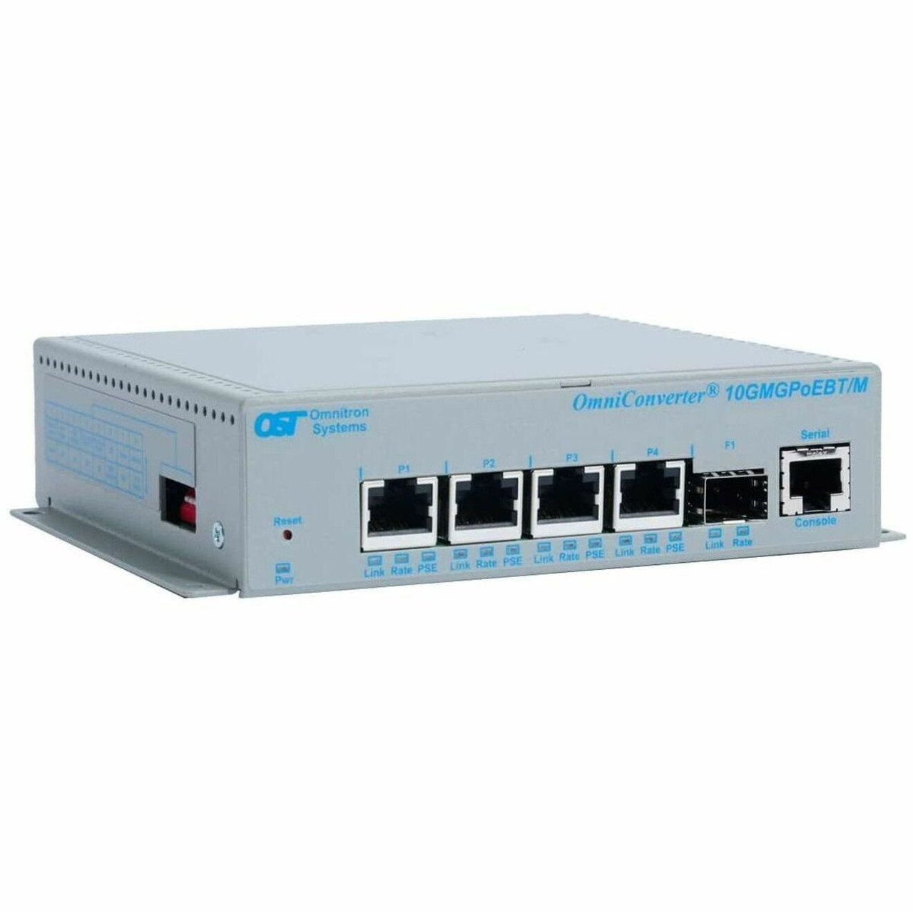 Omnitron OmniConverter 10GMGPoEBT/M, 1x SFP/SFP+, 4x RJ-45 PoE/PSE, 5 Year Warranty - 4 Ports - Manageable - 10 Gigabit Ethernet - 10GBase-X, 10GBase-T, 10/100/1000Base-T - 2 Layer Supported - Twisted Pair, Optical Fiber - 9657-0-14-1