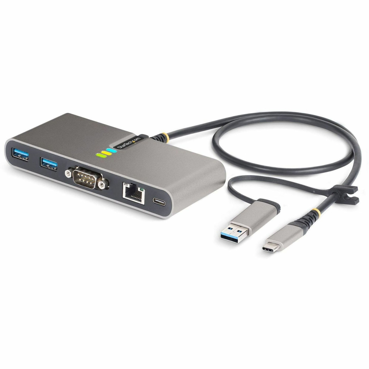 Startech 2-Port Usb-C Hub With Gb Ethernet And Rs232 Ftdi Serial, Attached Usb-C To Usb-A Dongle, 100W Pd Pass-Through, 2X Usb-A 5Gbps - 5G2A1SGBB-USB-C-HUB