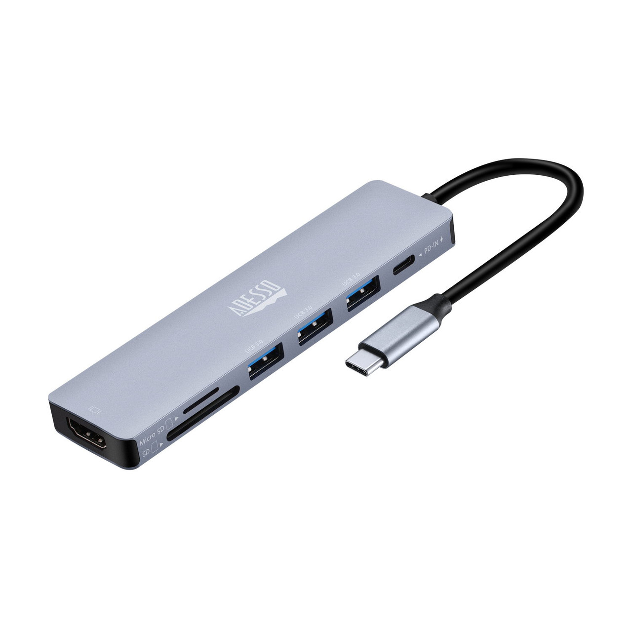 Adesso 7 in 1 Docking Station, USB C to HDMI, PD, 3 USB A , Micro SD/SD Card reader - AUH-4025