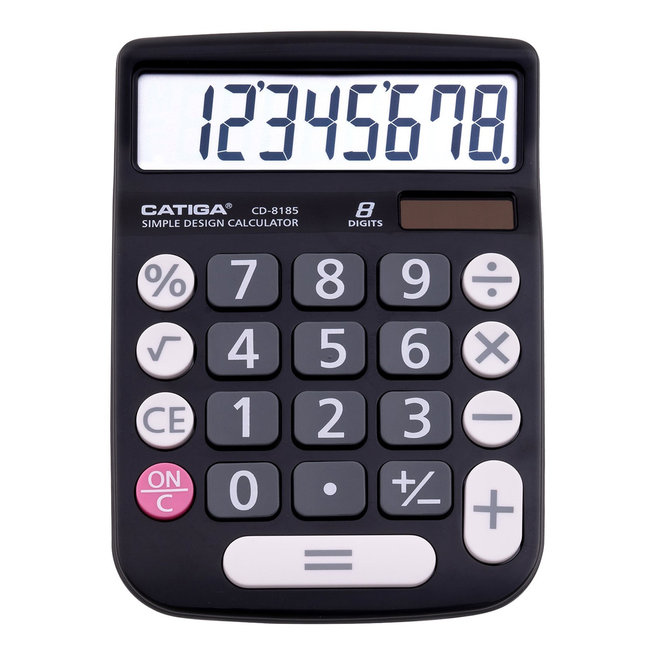 Adesso 8 Digits Basic Calculator (Black) - Catiga - With Solar Power And Easy To Read Lcd Display, Big Buttons, For Home, Office, School, Class And Business, 4 Function Small Basic Calculators For Desk - CD-8185B