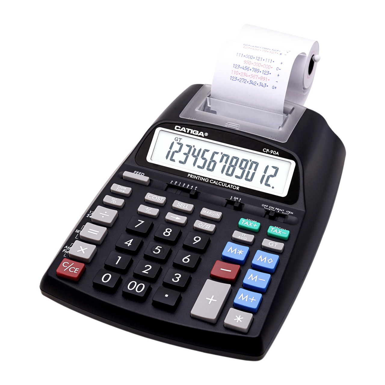 Adesso 12 Digits Printing Calculator (Black) - Catiga New & Upgraded 2024 Printing Calculator Adding Machine 10 Key, Desktop Home Office Calculator With Paper Roll Print Out, Accounting Business Finance - CP-90AB