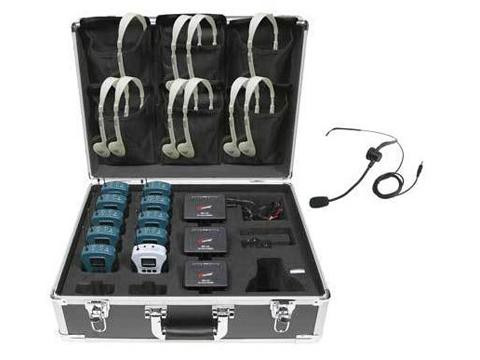 Ergoguys Califone 10-Person Tour Group System. Wireless group system for group tours/meetings - presentations. Kit has 10 3060AV headphones - WS-T transmitter - 10 WS-R receivers - 3 WS-CH 4-piece beltpack rechargers + adapter - WS-TG10