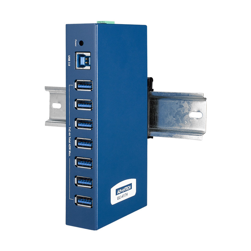 Advantech B+B SmartWorx Industrial USB 3.0 Hub, 7-Port, 5Gbps, Backward Compatible USB 2.0/1.x, DIN Rail/Wall Mount – USH207