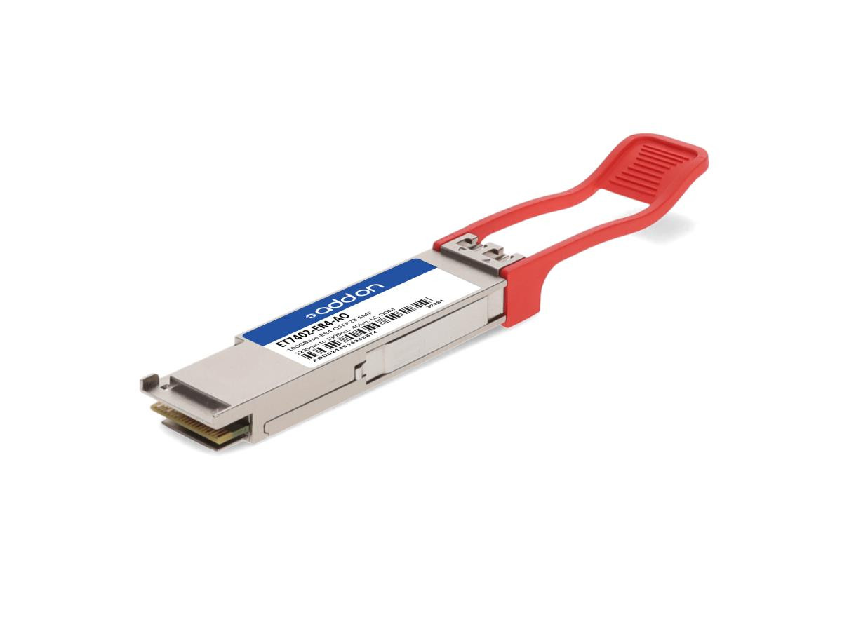 AddOn QSFP28 transceiver module (equivalent to: Edge-core ET7402-ER4) - 100GbE - 100GBase-ER4 - LC single-mode - up to 24.9 miles - 1295-1309 nm - TAA Compliant - ET7402-ER4-AO