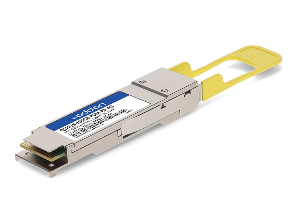 AddOn QSFP28 transceiver module - 100GbE - 100GBase-PLR4 - MPO single-mode - up to 6.2 miles - 1310 nm - TAA Compliant - for P/N: OSFP-400G-PLR4-AO - QSFP28-100GB-PLR4-AR-AO