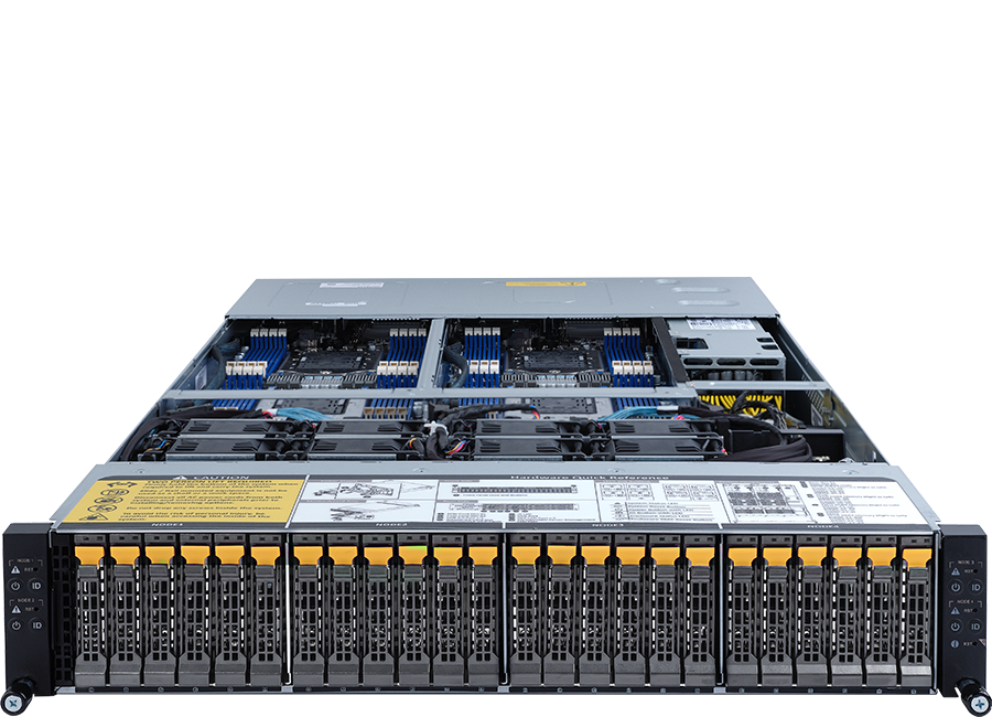 Orion High Density Server - 2U 4 Nodes (Rear Access) rackmount form factor - Dual AMD EPYC 7003/7002 Series Processor Family per node - HD525D-G5C-24T4N